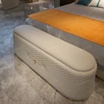 White Quilted Leather Bed Bench with Gold Lock & Stainless Steel Base